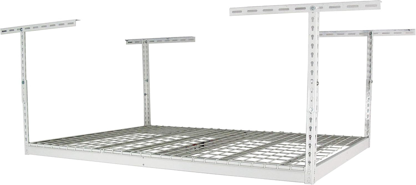 SafeRacks 4x6 Overhead Garage Storage Rack - Height Adjustable Steel Overhead Storage Rack - 500 Pound Weight Capacity (White, 18"-33")