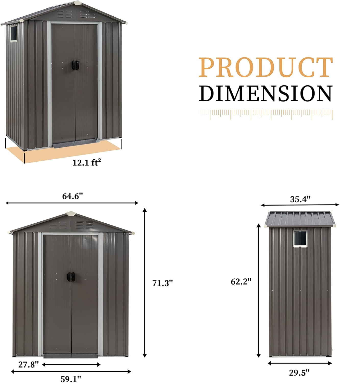 Vongrasig 5 x 3 x 6 FT Outdoor Storage Shed, Metal Tool Shed Clearance Garden Steel Shed with Side Window and Lockable Door Waterproof Tool Shed for Backyard Patio, Lawn (Gray)