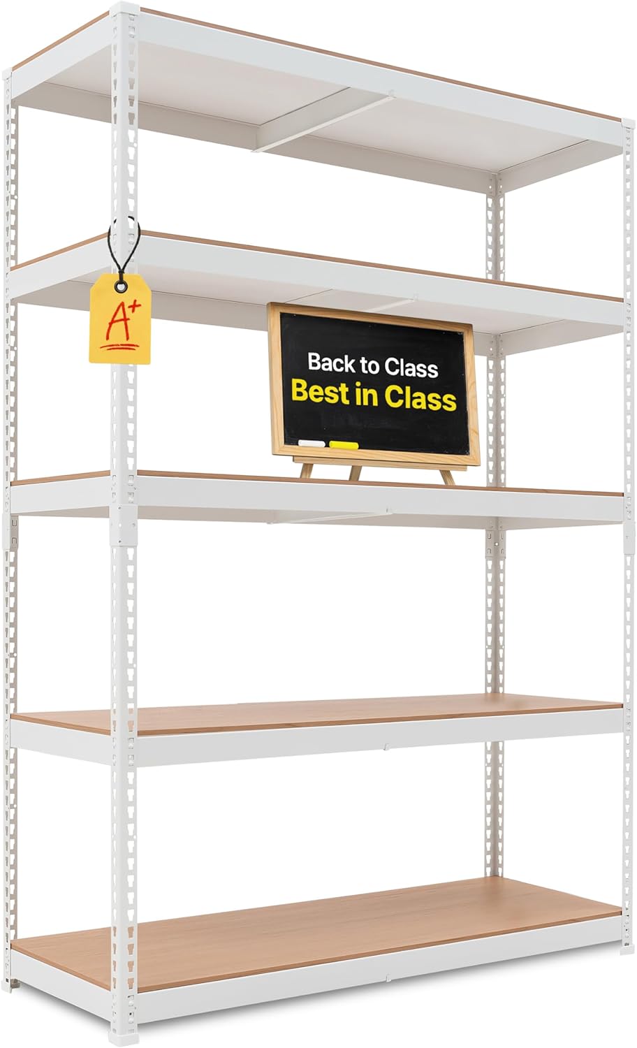 HOMEDANT White 5 Tier Laminated Boltless Heavy Duty Garage Storage Adjustable Wide Size Metal Shelving Unit Utility Rack Shelves Organization Shelf Shed Warehouse 47.7" W x 18.2" D x 71.3" H 1Pack