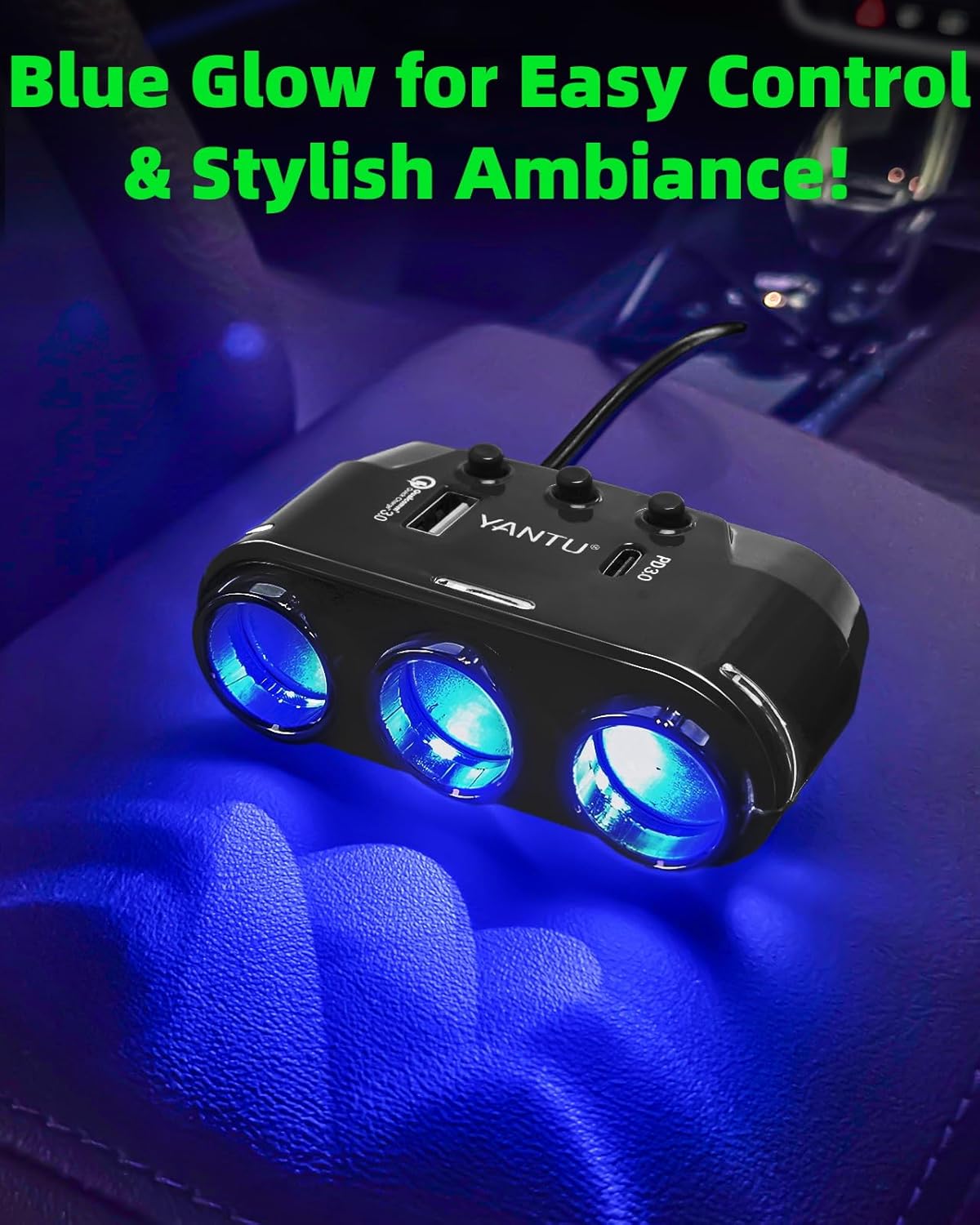 YANTU QC3.0&PD 40W Cigarette Lighter Adapter, 3-Socket 140W Car Cigarette Lighter Splitter with 12v Usb Outlet,Car Charger Adapter with Double/Dual/Usb C Charger Multi Port/Plug Outlet for Car Devices