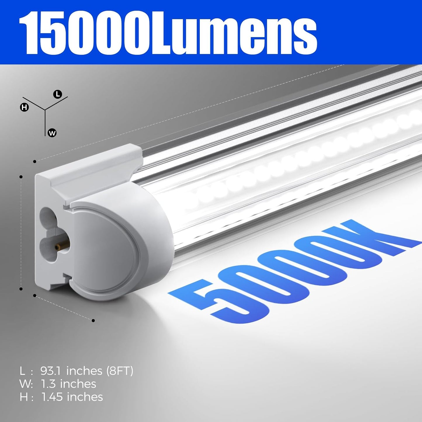 Barrina 8FT LED Shop Light, 100W 15000LM 5000K, Clear Cover Linkable LED Tube Lights, V Shape Integrated T8 LED Lighting, LED Light Fixtures for Garage, Warehouse, Workshop, ETL Listed, 4 Pack