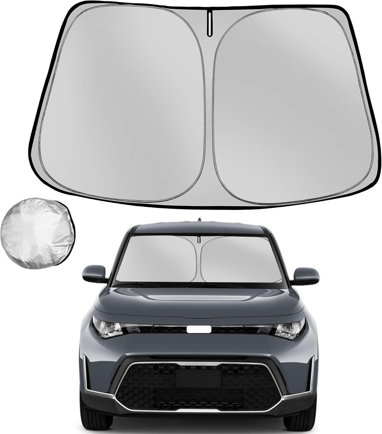 Windshield Sun Shade for 2020-2025 Kia Soul Foldable Sun Sunshade for Car Front Window Blocks UV Rays and Heat Automotive Interior Protector Custom Fit Accessories
