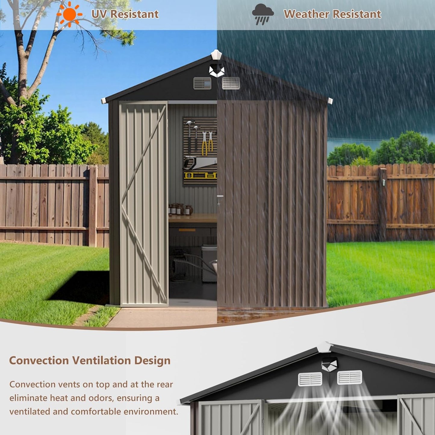 8x6 FT Outdoor Storage Shed,Metal Tool Sheds,Waterproof Outside Storage Shed with Lockable Doors & Air Vent,Storage Building for Backyard Garden