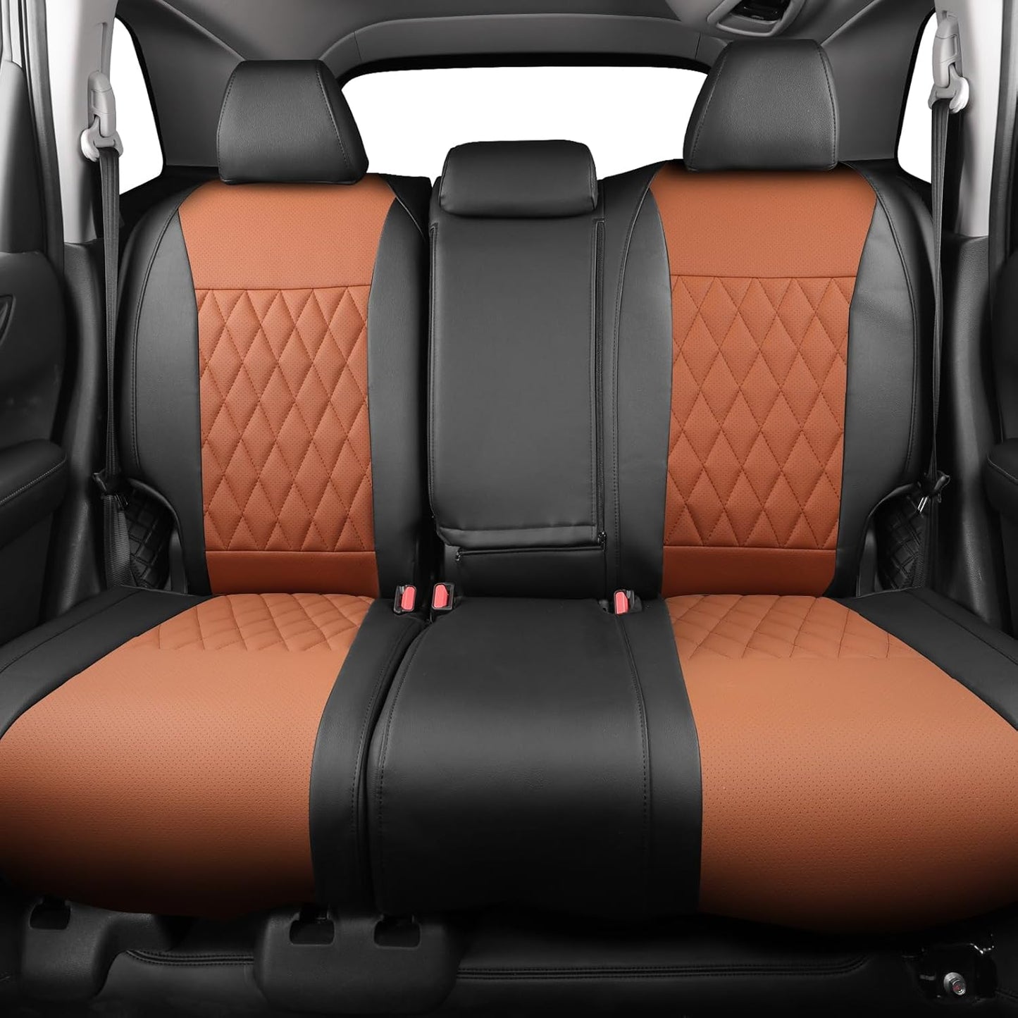 coverdream CRV Waterproof Leather Seat Covers Custom Fit for 2017-2022 Honda CRV LX,EX,SE,EX-L,Touring,Hybrid,Full Coverage,Airbag Compatible,Car Seat Protector(Full Set,Black&Brown)