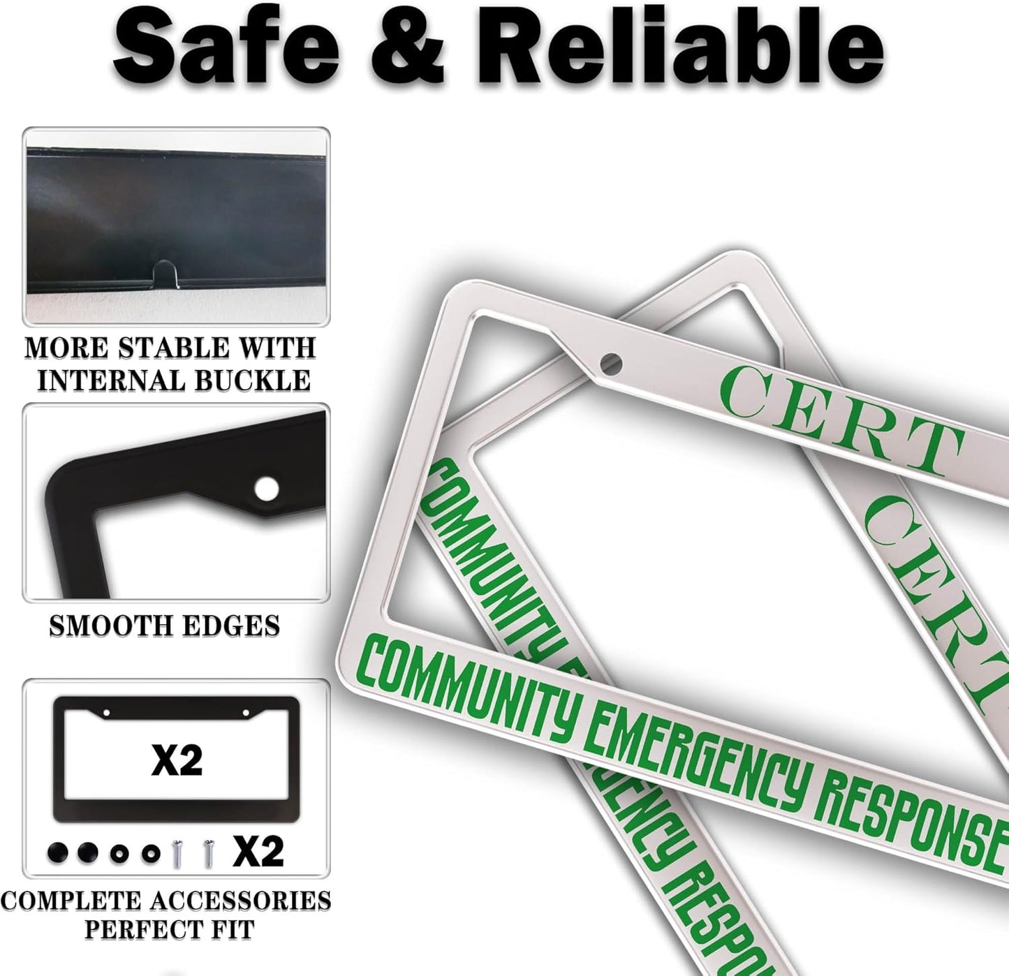 License Plate Frames Black Green Automotive Exterior Accessories Cert Community Emergency Response Team Aluminum Metal Car Accessory 2 Pack with Screw Covers Set