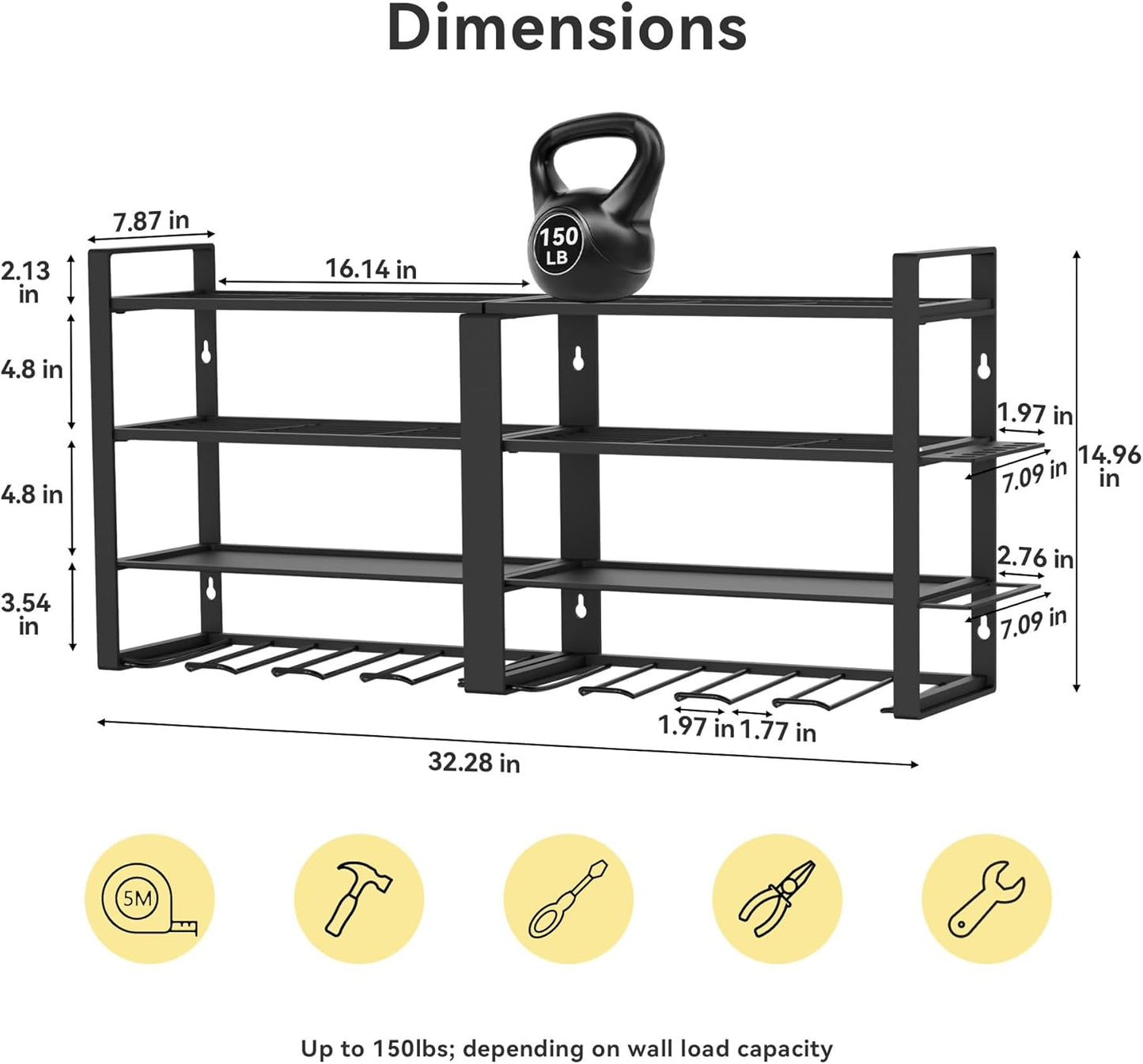 Power Tool Organizer Wall Mount, 4 Layer Heavy Duty Metal Power Tool Storage Rack, 8 Drill Holders Wall Mount, Utility Racks Cordless Tool Storage Rack for Garage Workshop Fathers Men Gift