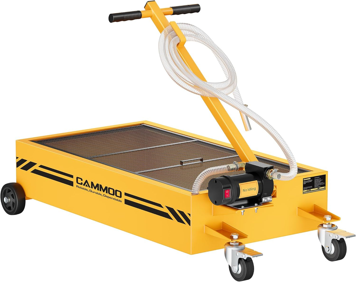 20 Gal Electric Oil Drain Pan, 110V High-Flow Pump, 9.8 FT Hose, 200 W Motor, 2 Locking Swivel Casters and 2 Directional Wheels Stable, Folding Handle, Heavy-Duty for Trucks, RVs, SUVs, Yellow