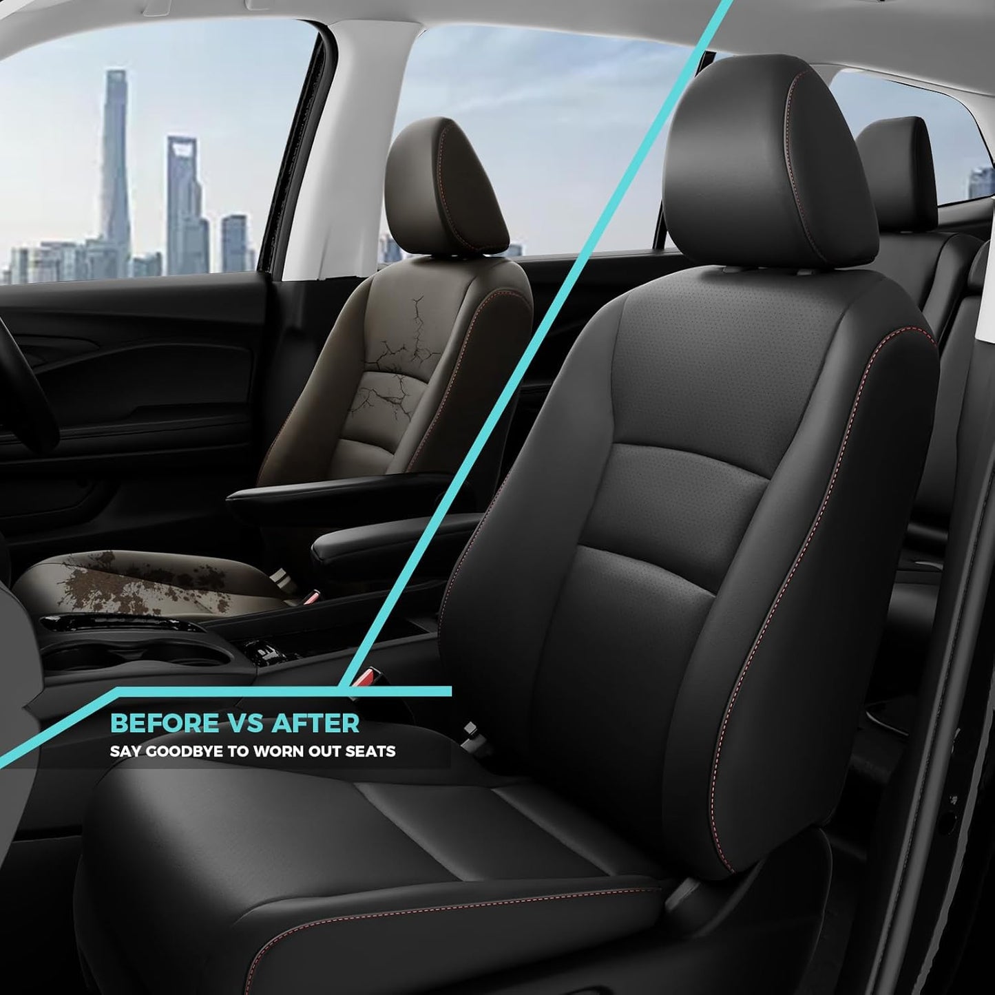 for Honda Pilot Seat Covers, Car Seat Protectors Full Set Custom Fit Pilot Elite,Black Edition 2016 2017 2018 2019 2020 2021 2022-7 Seats, Faux Leather Full Coverage Waterproof, Black Red