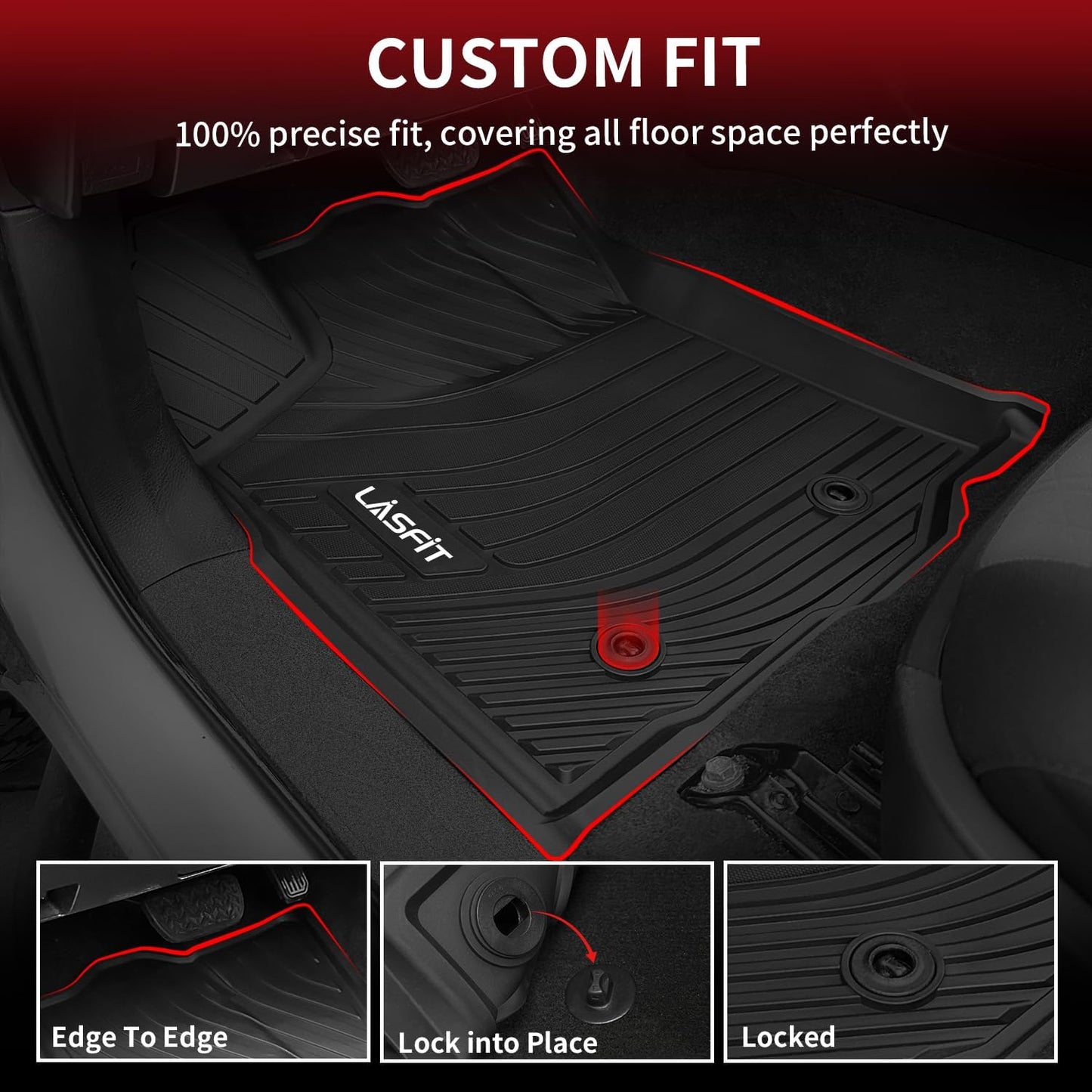 LASFIT Floor Mats for Toyota Tacoma 2016-2023 Double Cab (Only for Automatic) All Weather Custom Fit Floor Liner for Tacoma SR/SR5/TRD/Limited/Trail TPE Mats Front&Rear 2 Row Car Mats, Black