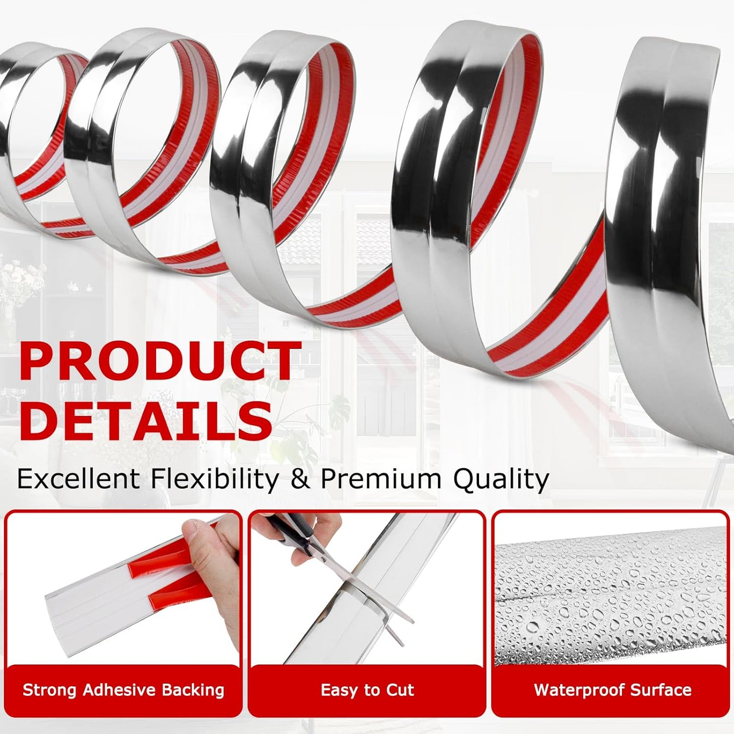 Flexible Wall Corner Protector Moulding Trim Peel and Stick Wall Corner Guards Edge Protector Self Adhesive Molding Trim Strip for Edge Ceiling (Silver, 1.6 in x 10 Ft)