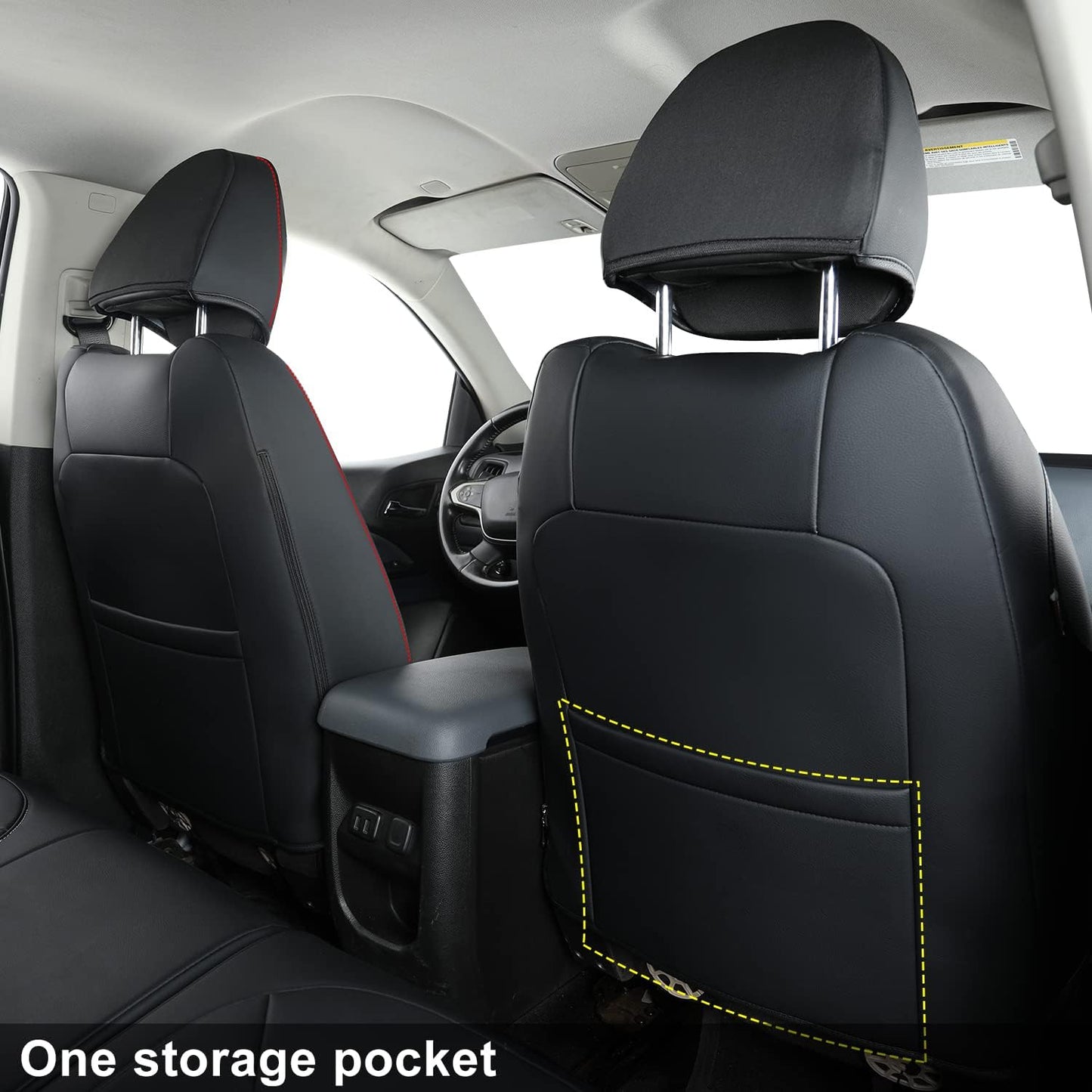 LUCKYMAN CLUB 2 Front Chevy Colorado Seat Covers, fit for 2015-2022 Colorado Crew Cab Z71 LT ZR2 Work Truck with Faux Leather (Black&Red 2 pcs)