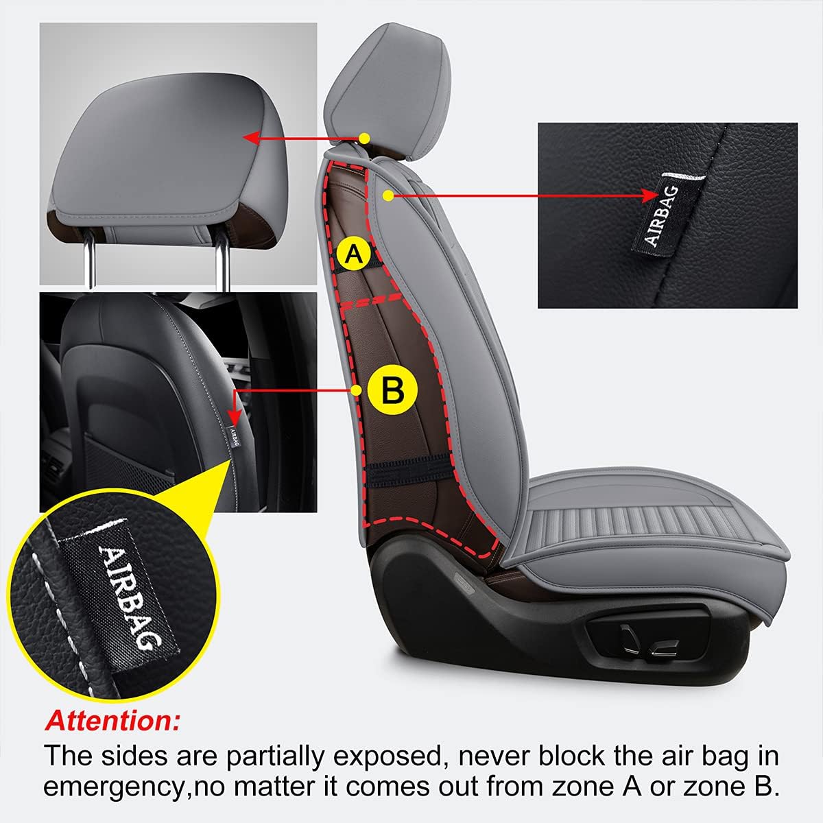 LINGVIDO Car Seat Covers, Breathable and Waterproof Faux Leather Automotive Seat Covers for Cars SUV Truck Sedan,Universal Driver Seat Cover with Backrest (Front Seat, Gray)