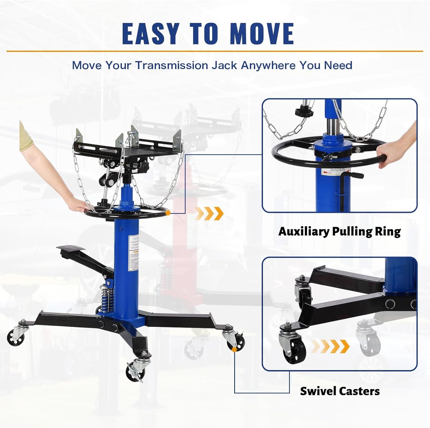 Transmission Jack with 2 Stage Hydraulic Ram, 1322 LBS Hydraulic Telescoping Transmission Jack with Foot Pedal & 360° Swivel Wheels, Heavy-Duty Garage/Workshop Jacks for Car/Truck Repairs, Blue