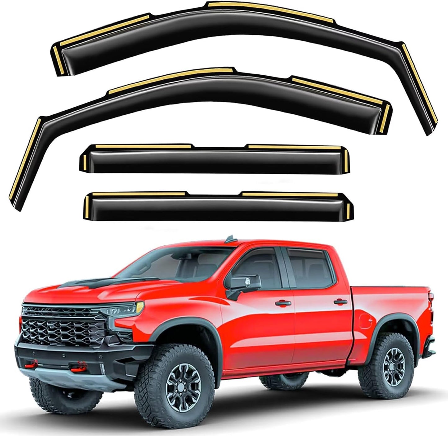 in-Channel Window Rain Guards Compatible with Truck Chevy Silverado/GMC Sierra 1500 2019-2025 Crew Cab Vent Visors Window Visors Extra Durable Window Deflectors Vent Shades Car Accessories