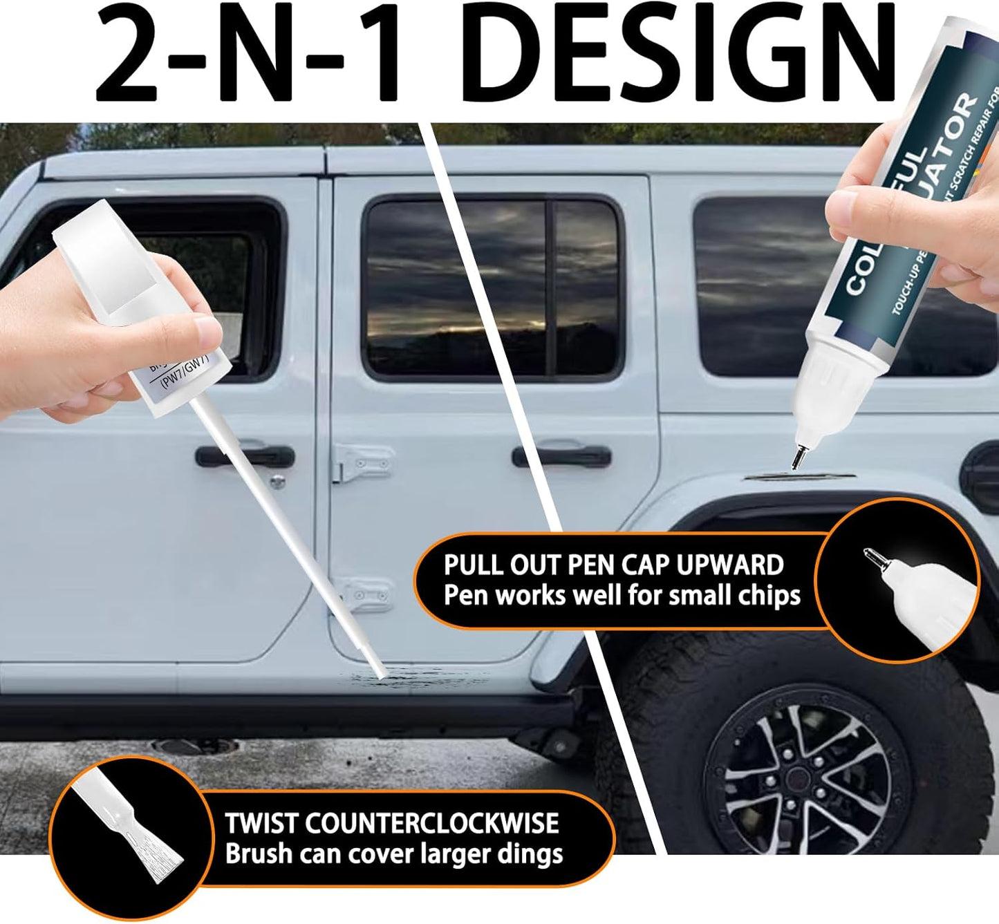 PW7/GW7 Bright White Touch Up Paint for Jeep, Car Paint Pen Scratch Repair Two-In-One Touch Up Paint, Premium Car Scratch Remover for Deep Scratches