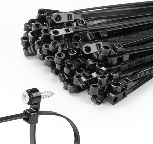200 PCS 12 inch Black Zip Ties with Screw Hole 75lbs Mountable head Cable Ties Straps Multipurpose Heavy Duty Nylon Cable Zip Ties with Screw Mounting Hole