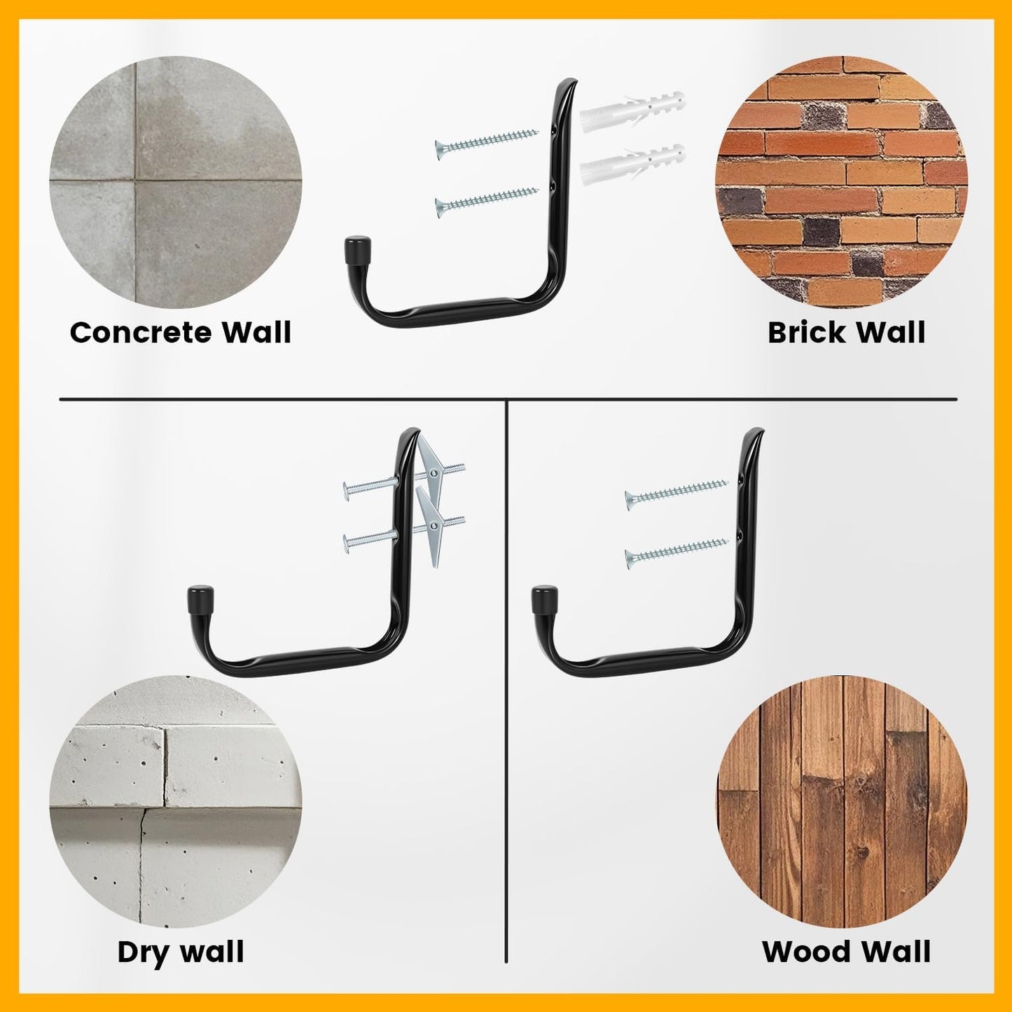 8-Pack Heavy Duty Garage Hooks for Hanging 50 lbs, 8” & 3.5” J Utility Hooks for Garage, Large Metal,Heavy Duty, Black