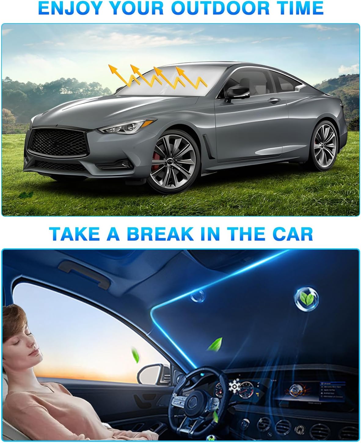 KUST Windshield Sun Shade for Infiniti Q60 Coupe 2017-2022 Window Sunshade Sun Visor Protector Foldable Blocks UV Rays Keep Your Car Cooler