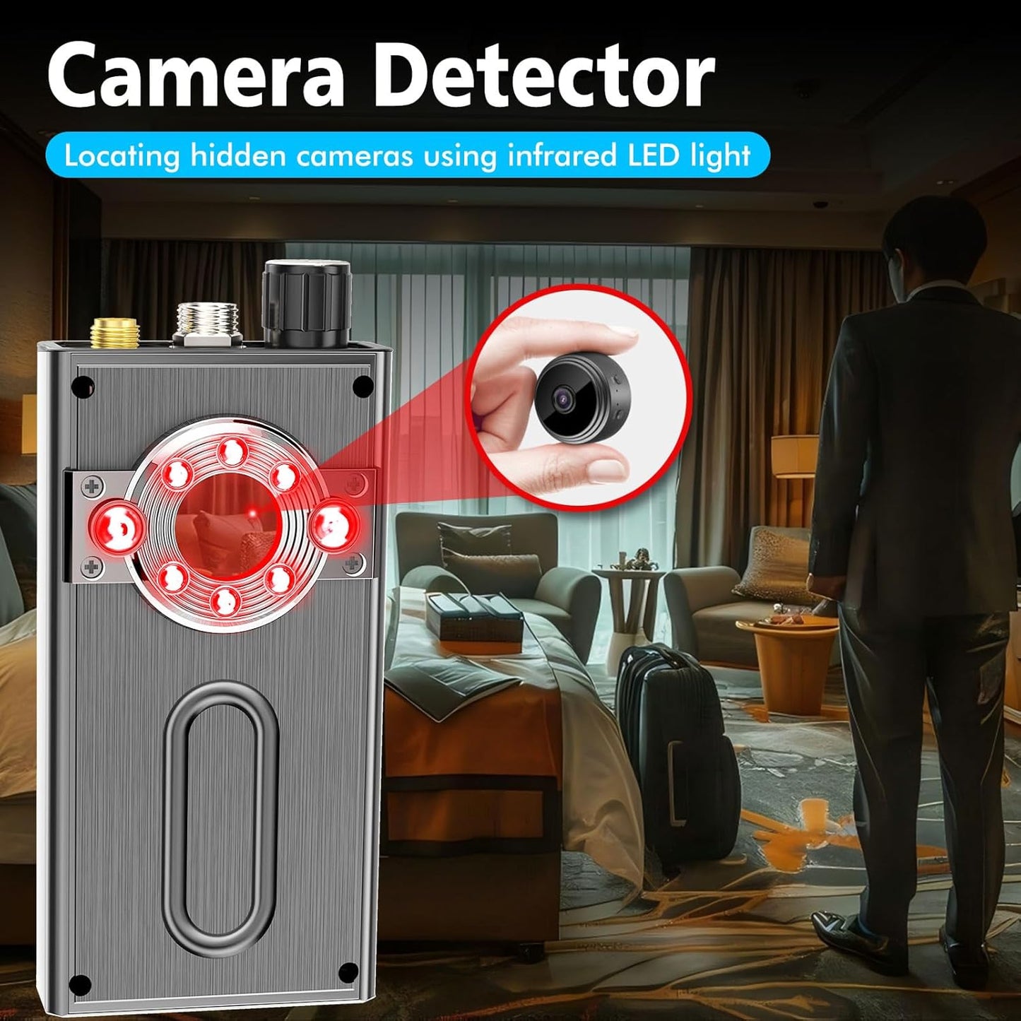 JMDHKK Hidden Camera Detector & Bug Detector – Magnetic Tracker & Wireless Signal Finder for Home, Office, Hotel, Car – Advanced Privacy Protection for Travel & Security (Gray)