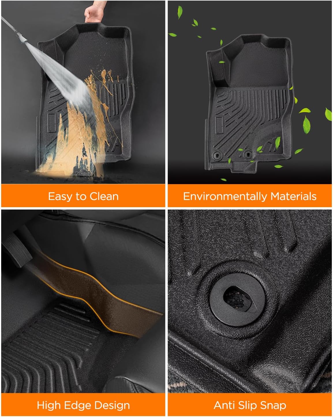 DrCarNow Floor Mats for Nissan Frontier 2025 2024 2023 2022 Crew Cab with 2nd Row Under-Seat Storage,Heavy Duty All-Weather Floor Mats TPE Liners,Custom Fit 2 Row Set for Nissan Frontier Accessories