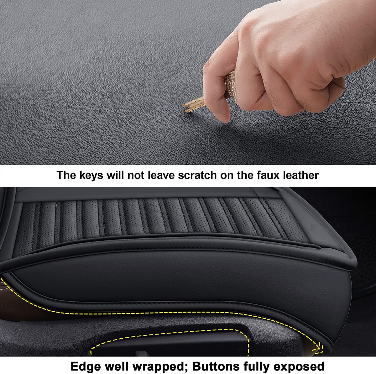 LINGVIDO Car Seat Covers, Breathable and Waterproof Faux Leather Automotive Seat Covers for Cars SUV Pick-up Truck Sedan,Universal Anti-Slip Driver Seat Cover with Backrest (Full Seat, Black)