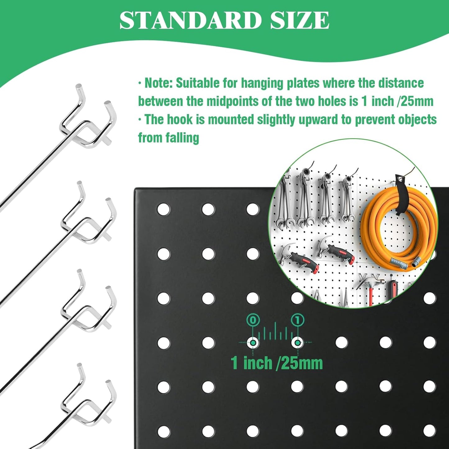 60Pcs 2" 4" 6" 8" Pegboard Hooks Assortment Set, Metal Peg Board Hooks with 2.5mm Hole Pitch 4mm Wire Diameter Slatwall Hanging Hook for Garage Organization Wall Hanging (Silver)