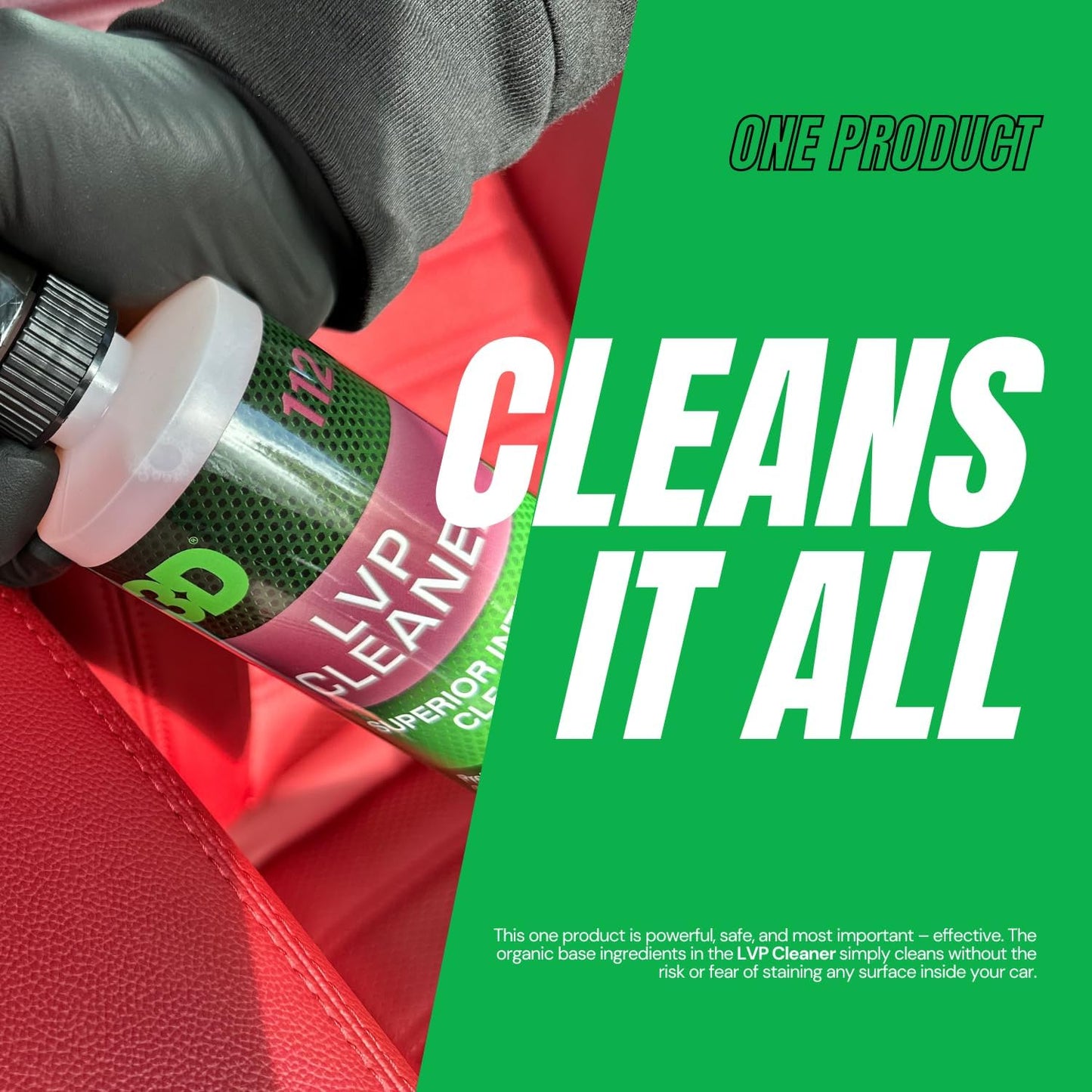 3D LVP Interior Cleaner - Removes Dirt, Grime, Grease, Oil & Stains from Leather, Vinyl & Plastic - Great for Seats, Steering Wheels, Door Panels, Dashboards - Car, Office, Home Use 16oz.