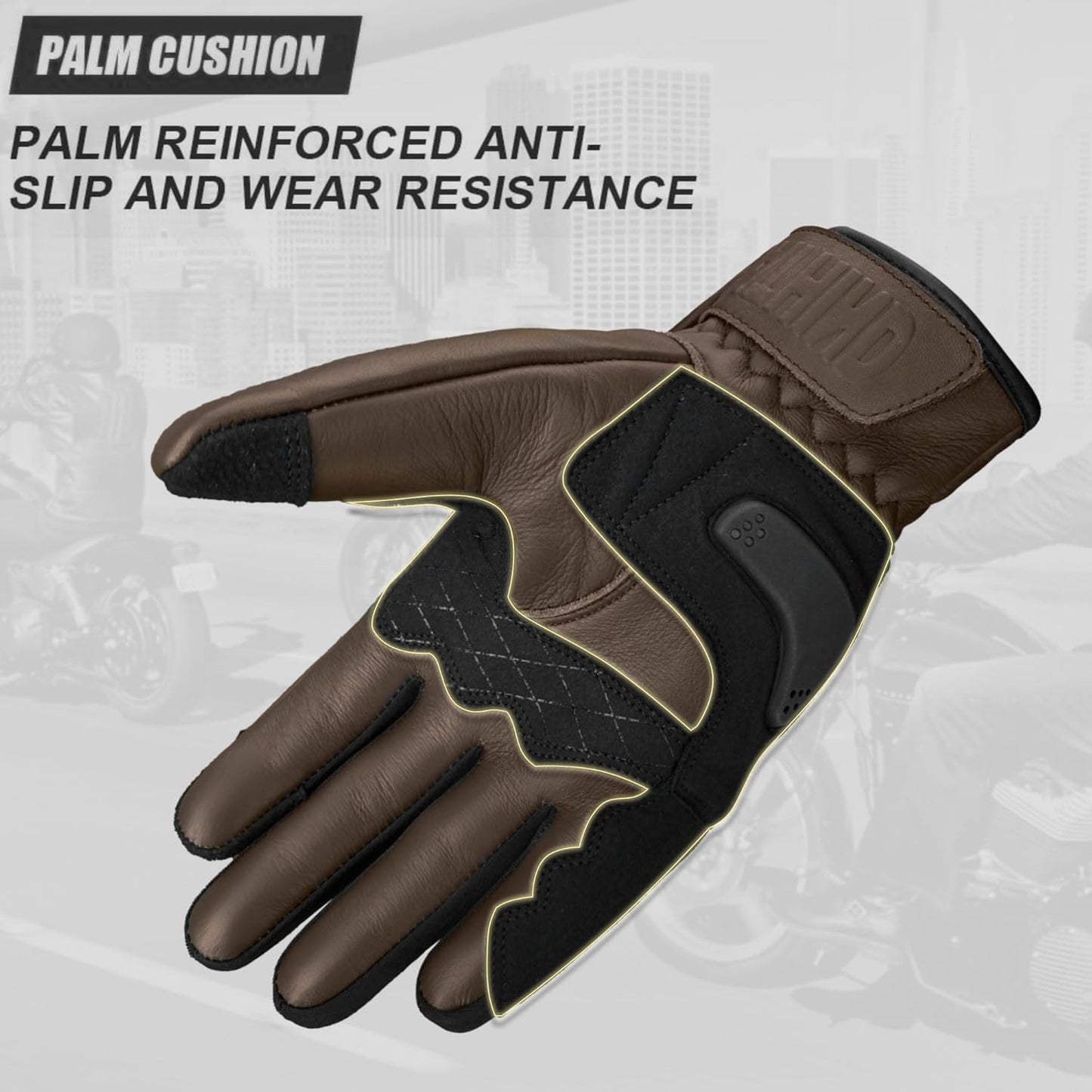 Leather Motorcycle Gloves for Men and Women | Touchscreen | Full Finger | Goatskin Leather Hard Knuckle Motorcycle Riding Gloves (Classic Brown, Small)