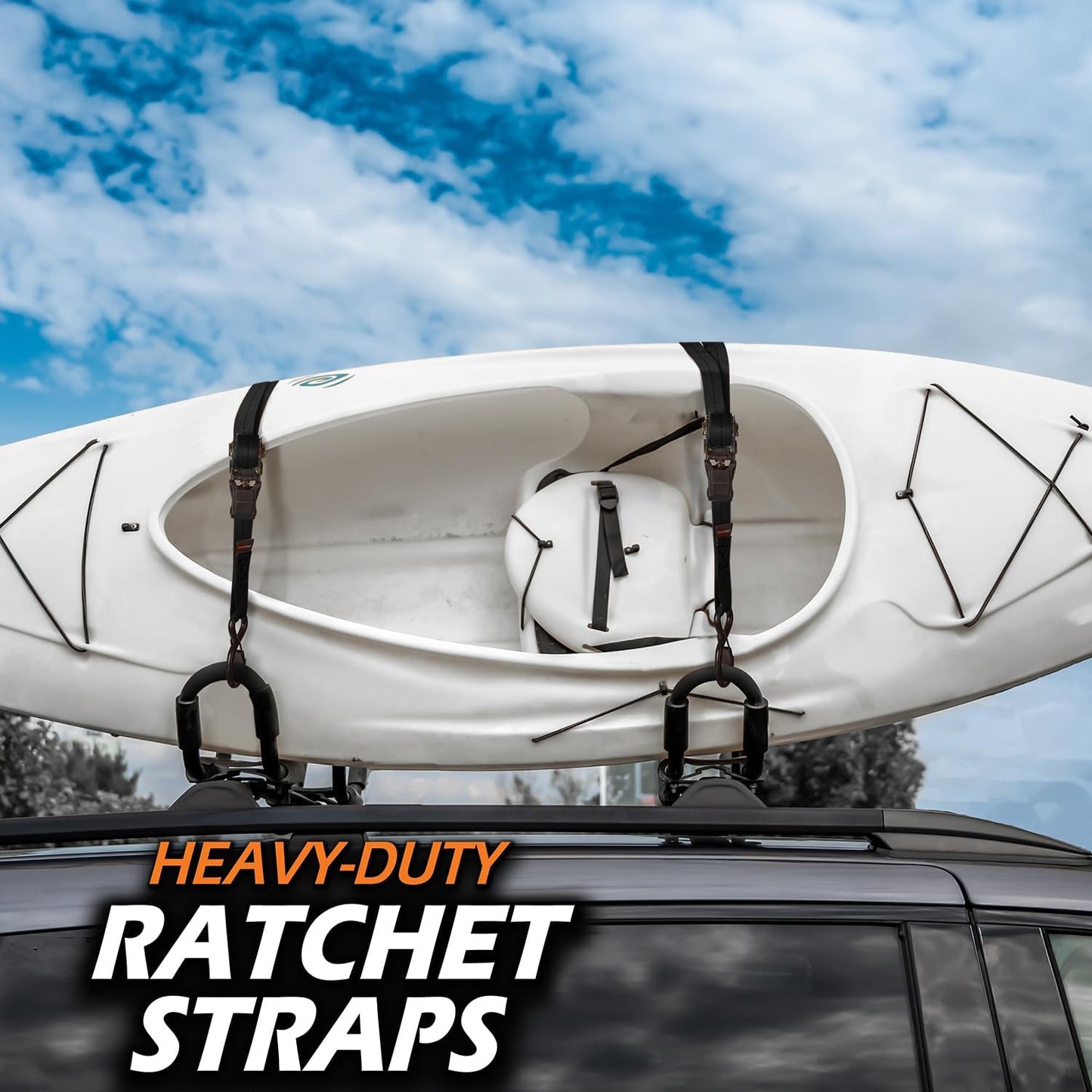 TitanPro Heavy Duty Ratchet Straps 4-Pack - 2,200lb Break Strength, 1" x 15' Rachet Tie Downs with Padded Handles - Heavy Duty, Truck, Motorcycle, Moving Straps (Black)