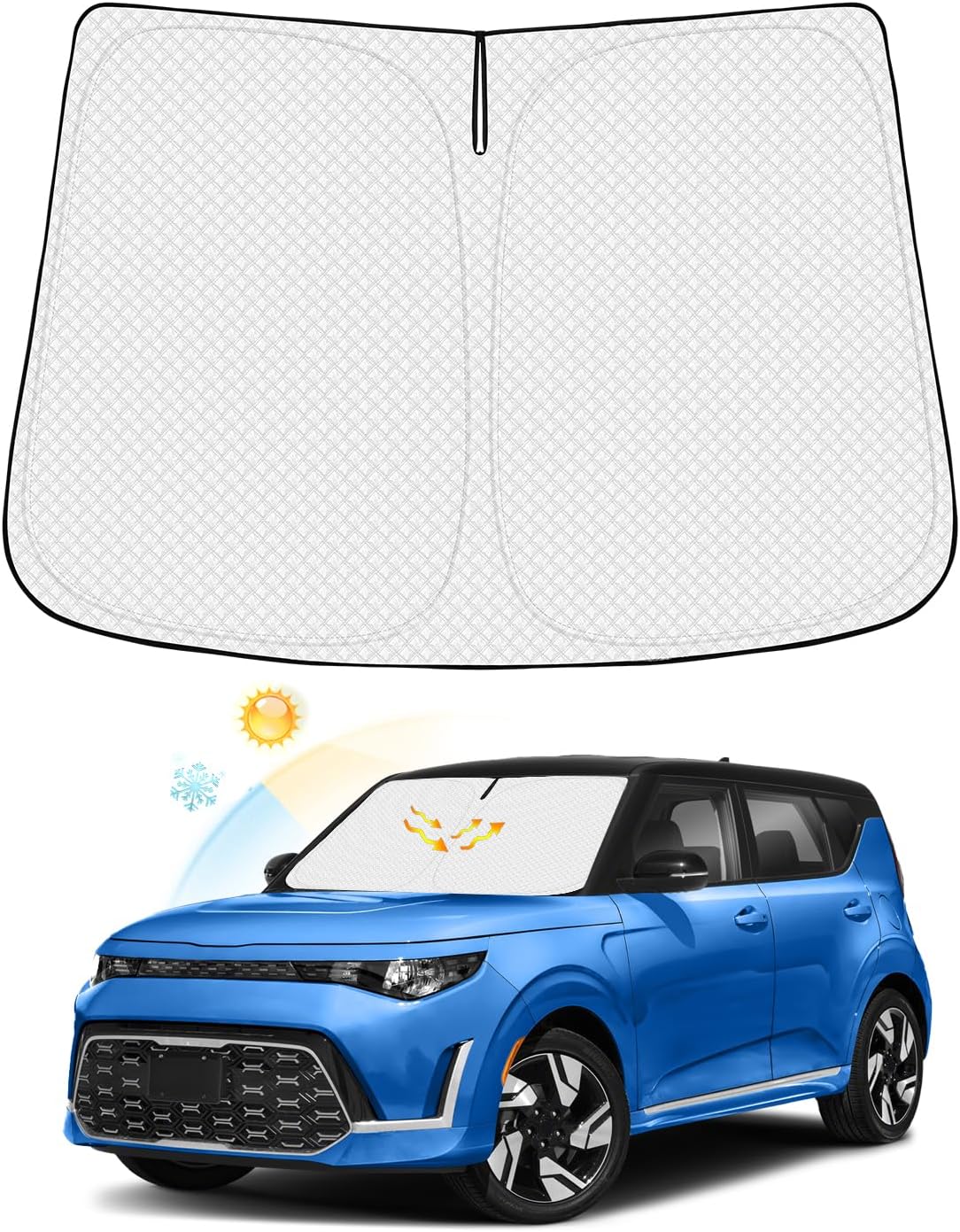 Windshield Sun Shade for 2020-2025 2026 Kia Soul Accessories Thicken 6-Layer Front Window Sunshade Cover Sun Visor Protector Foldable Block UV Rays Keep Vehicle Cool