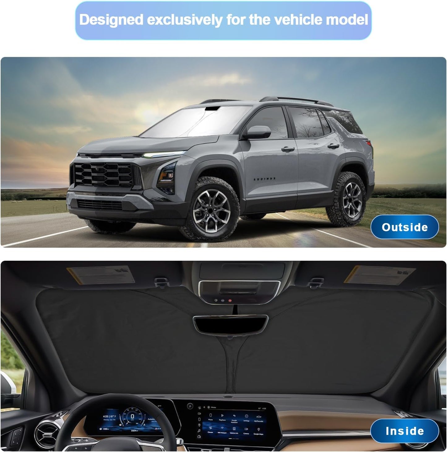 SXCY for 2025 Chevrolet Equinox [Gas] Windshield Sunshade [Not for EV] for Chevy Equinox 2025 Accessories 2025 Chevy Equinox Sunshade Foldable Sun Shield 2025 Chevy Equinox Sun Shade Block UV Rays