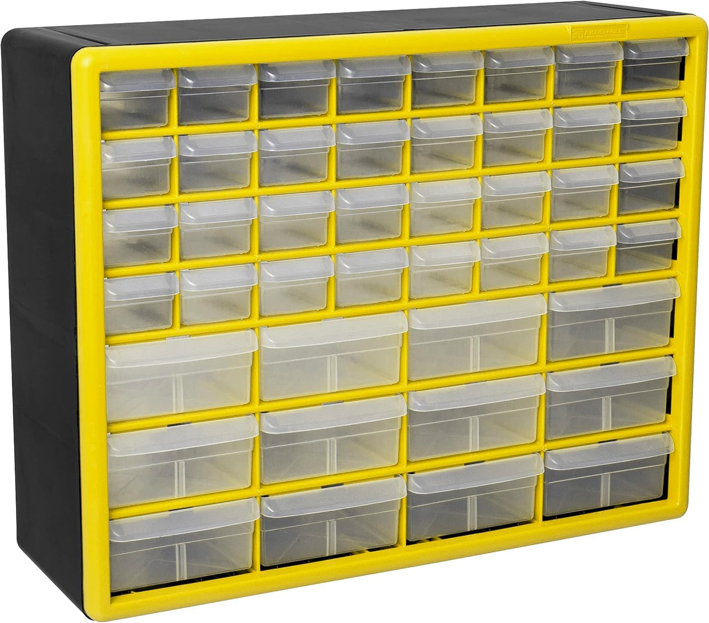 Akro-Mils 44-Drawer Plastic Drawer Storage Cabinet for Garage Organization, Bead Organizer, Building Bricks Storage, Teacher Toolbox, Makeup Organizer, 20-Inch W x 6-Inch D x 16-Inch H, 10144 Yellow