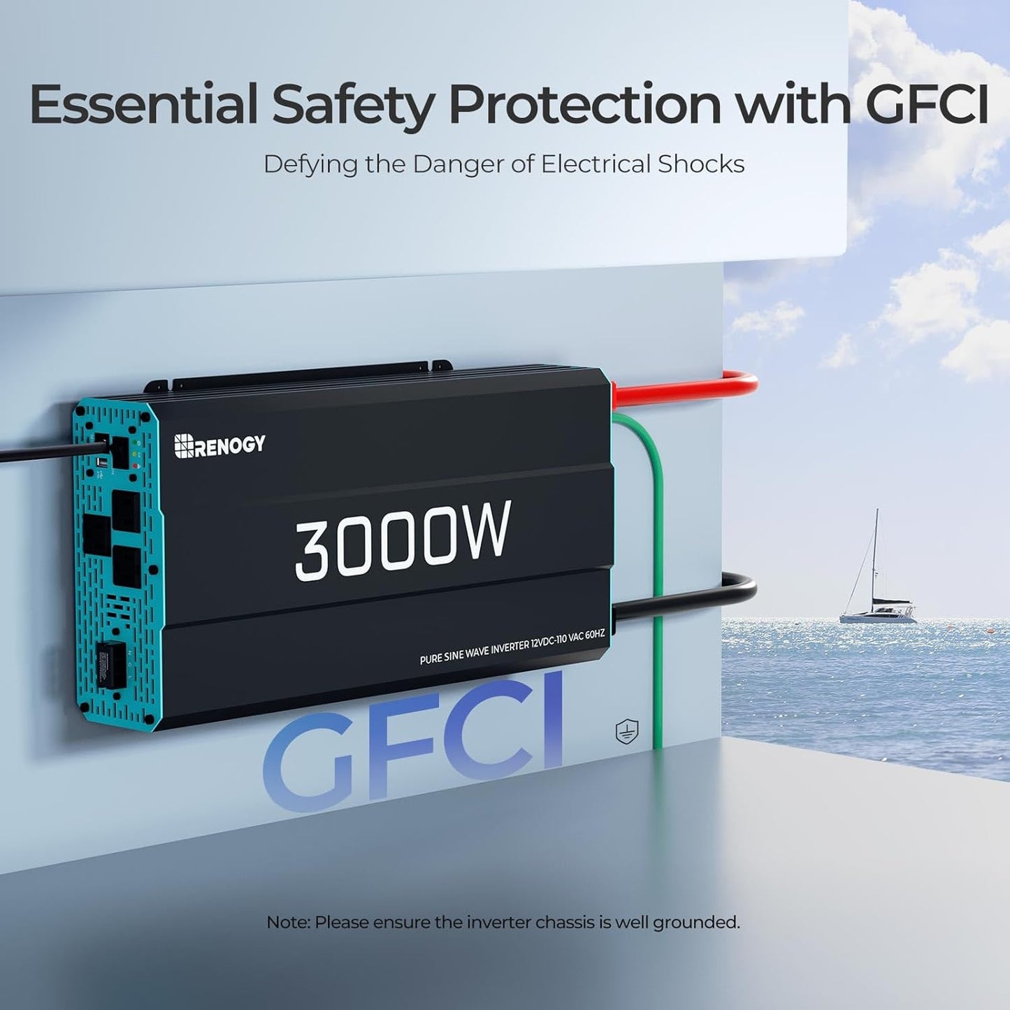 Renogy Inverter P2 3000W Pure Sine Wave Inverter 12V DC to 120V AC Converter for Home, RV, Truck, Camping, Trailer, with Wired Remote Controller, Support Li, AGM, SLD, GEL, FLD Batteries