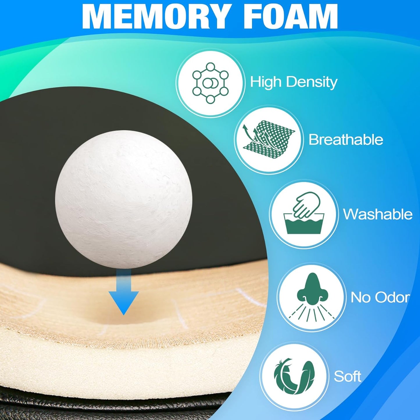 MYFAMIREA Car Seat Cushion and Back Support Pillow 1.2'' Thick Memory Foam Desk Chair Cushion Back Support for Automotive Seat Driver, Travel, Leg and Back Pain Relief, Washable, Adjustable, Black