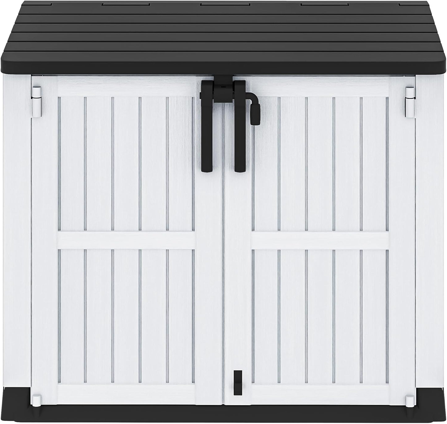 DWVO 36 cu ft Tool Storage Shed, Storage for Bakcyard, Patio, and Garden, Resin Plastic Shed with Sloped Lid, Lockable Door, and Wood Grain Finish, Light Gray