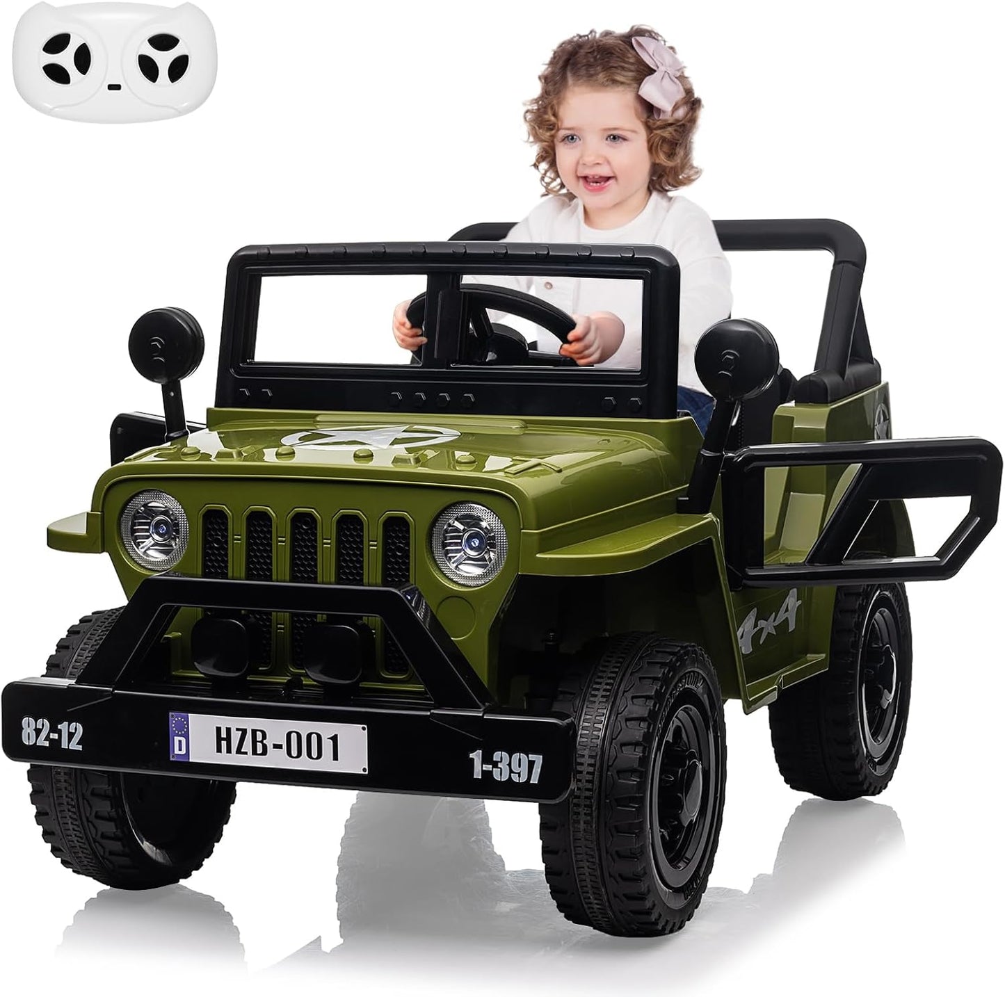 Ride On Car,12V Electric Car for Kids with Remote Control, MP3, LED Headlights, 2 Motors, Double Doors, Safety Belt, Ride On Toys for Boys Girls