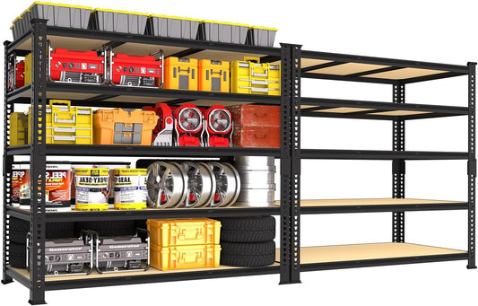 PrimeZone Heavy Duty Garage Storage Shelves - 48" W X 24" D X 72" H Adjustable Metal Shelving Unit, 5 Tier Industrial Shelves for Storage Standing Utility Rack for Warehouse, Basement, Black, 2 Pack