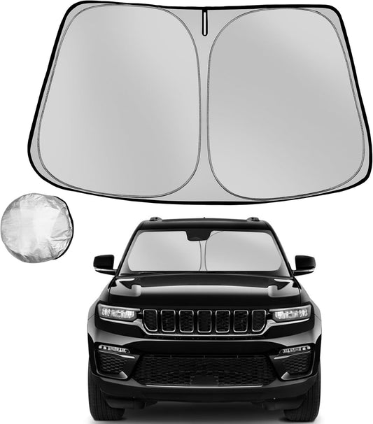 Windshield Sun Shade for 2011-2025 Jeep Grand Cherokee(Not for Grand Cherokee L & Jeep Cherokee) Foldable Sun Sunshade for Car Front Window Automotive Interior Protector Custom Fit Accessories