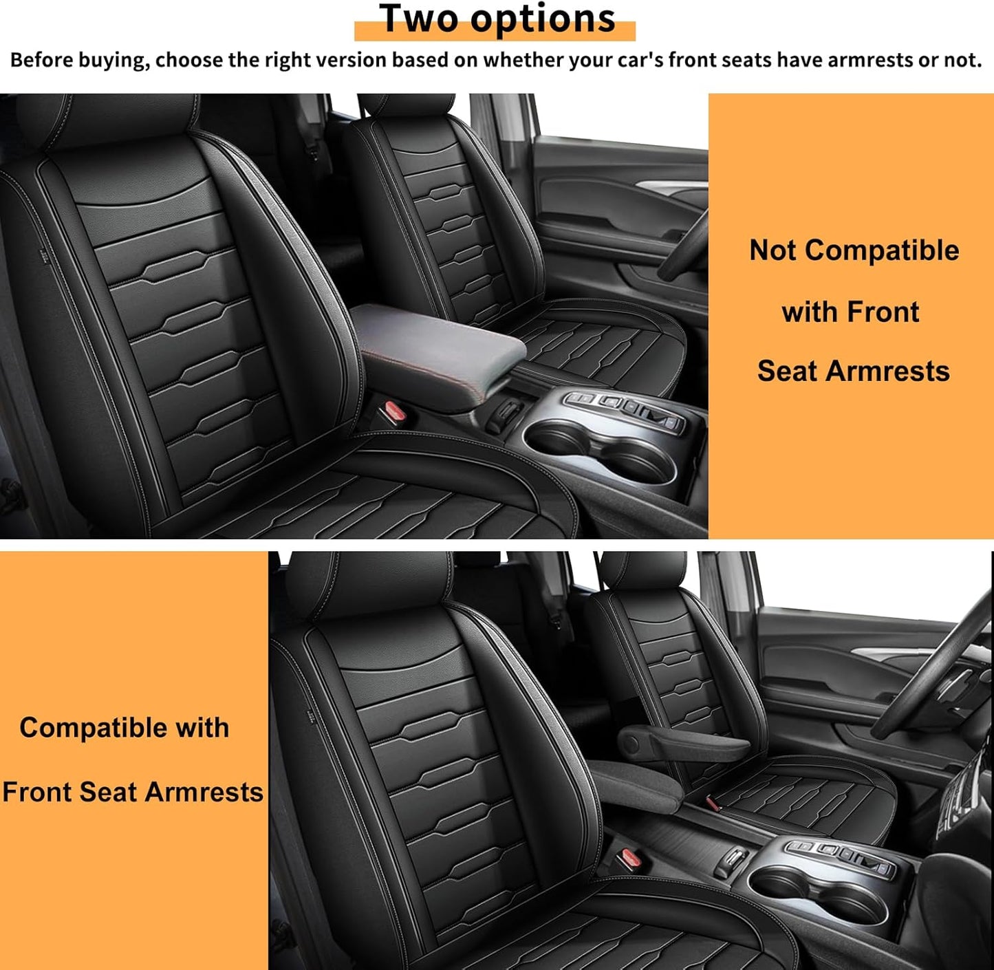 Seat Covers Fit for Honda Ridgeline 2006-2024 2025: Crew Cab 5 Seats Car Seat Covers Faux Leather Truck Pickup Seat Cushion Protector - Front Seats Without Armrests(Full Set, Blackline)