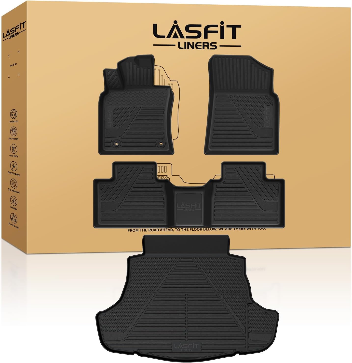 LASFIT Floor Mats&Trunk Mat for Toyota Camry 2025 Hybrid/LE/SE/XLE/XSE, All Weather Custom Fit TPE Floor Liners for Camry 2025 Front & Rear Full Set Car Mats, Black.