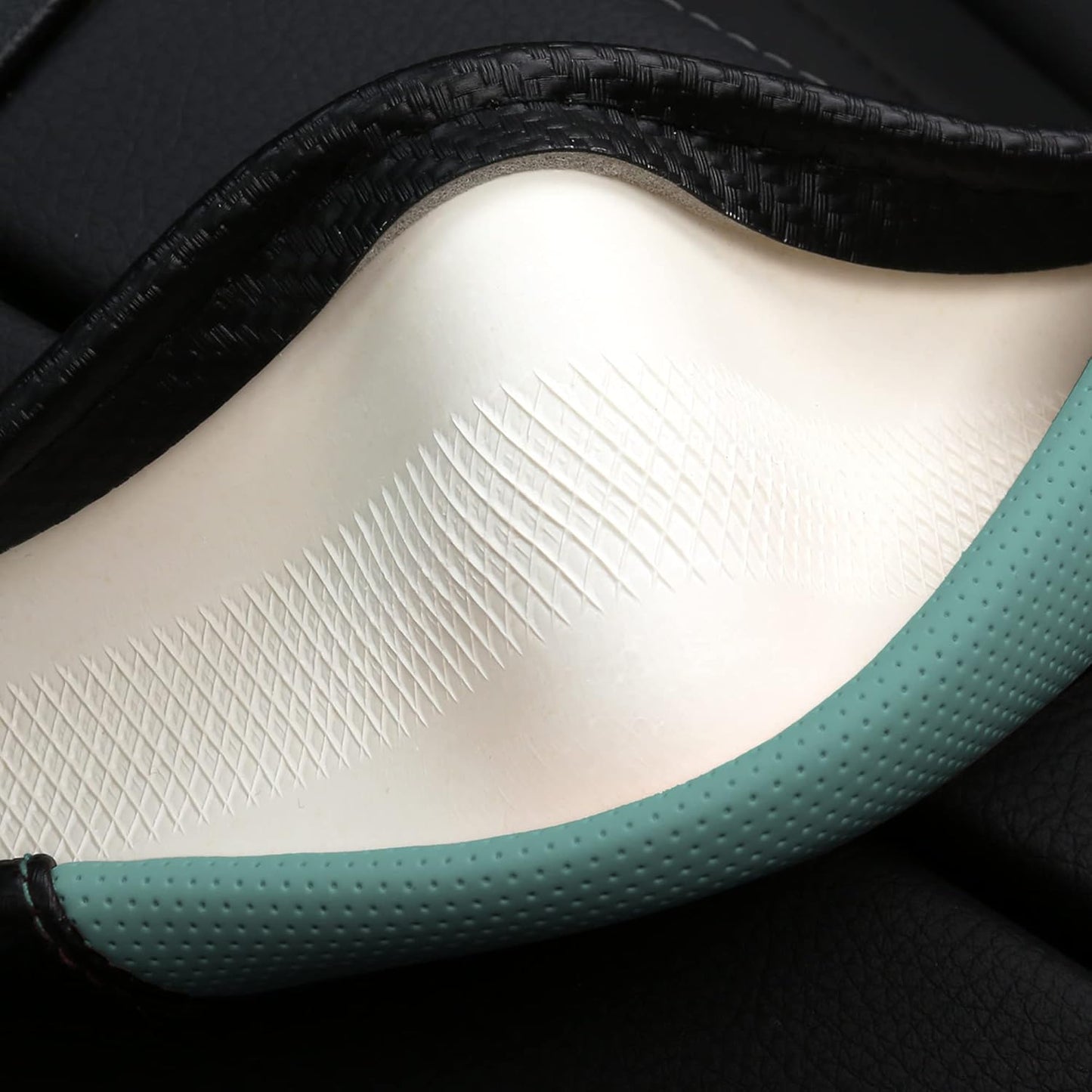 Car Steering Wheel Covers for Women Padded Carbon Fiber PU Leather Cute Auto Interior Accessories for Vehicle, Sedan, Universal, Anti Slip, Green, Standard Size 14.5-15"(37-38cm)