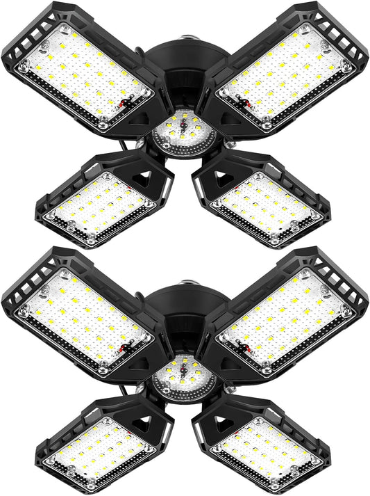 LED Garage Lights Bulb 2 Pack - 120W, 12000LM 6500K Led Shop Light with 4+1 Deformable Panels, Basement Barn Light, E26/E27 for Warehouse, Shop