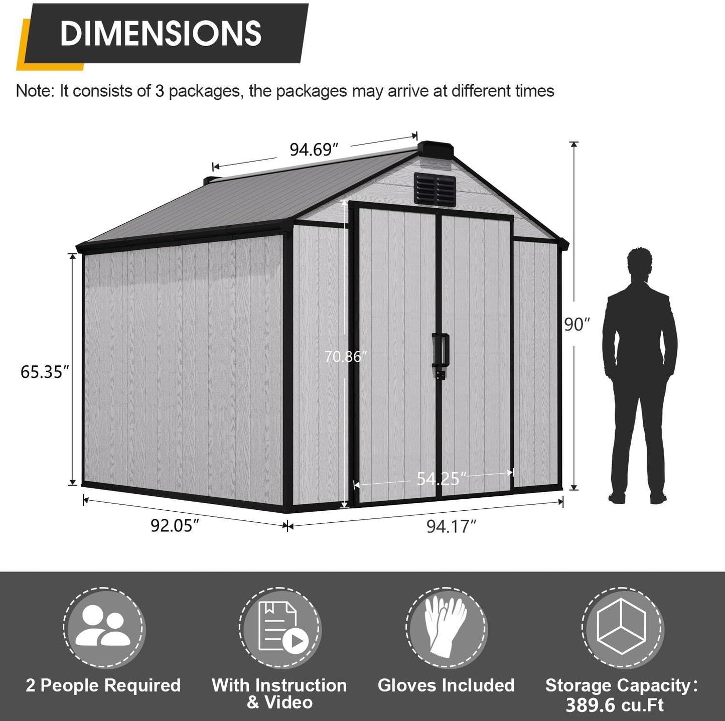 8 x 8 FT Resin Tool Shed, All-Weather Outdoor Storage Shed with Floor, Lockable Doors & Windows, Plastic Garden Shed for Poolside, Backyard, Patio