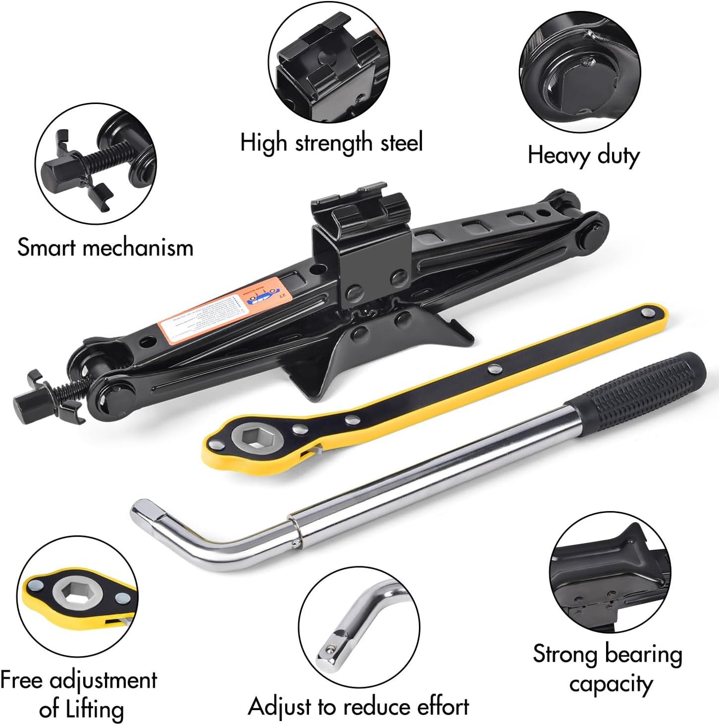 Car Jack Kit Scissor Jack for Car 2 Ton (4409 lbs) Tire Jack Tool Kit Universal Car Emergency Kit with Lug Wrench Tire Changing Kit for Car SUV (2T)