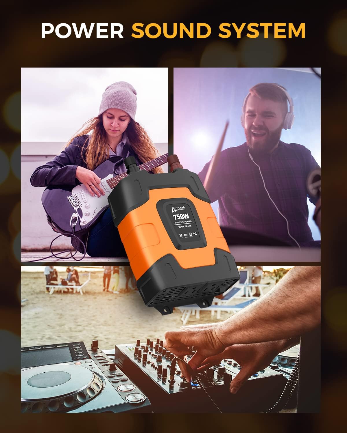 Ampeak 750W Power Inverter 4.8A Dual USB Ports 2 AC Outlets Car Inverter DC 12V to AC 110V 11 Protections for Appliances