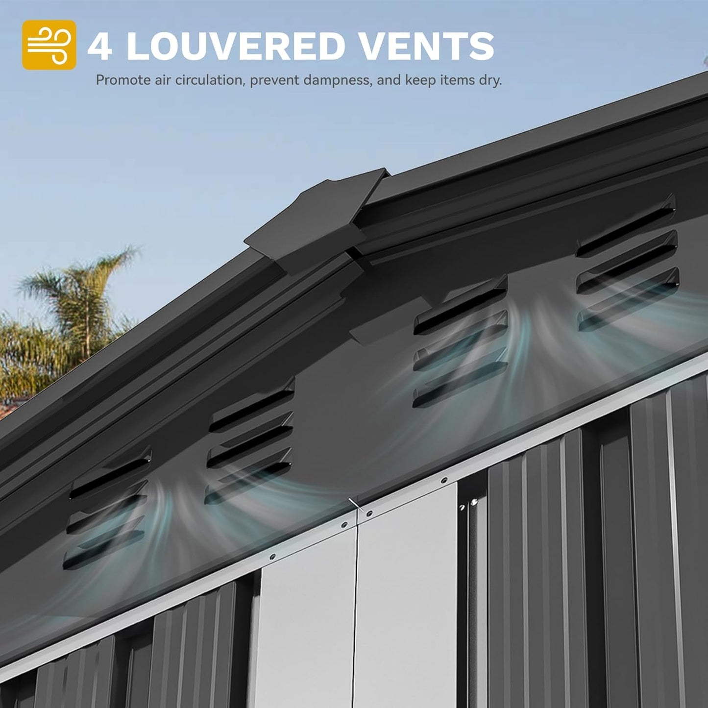 DWVO 8x6FT Outdoor Storage Shelter, Roomy Steel Tool Shed with Secure Entrances & Air Circulation for Patio, Lawn, and Backyard, Ideal for Storing Garden Gear, Lawn Tools, and Bikes, Dark Gray