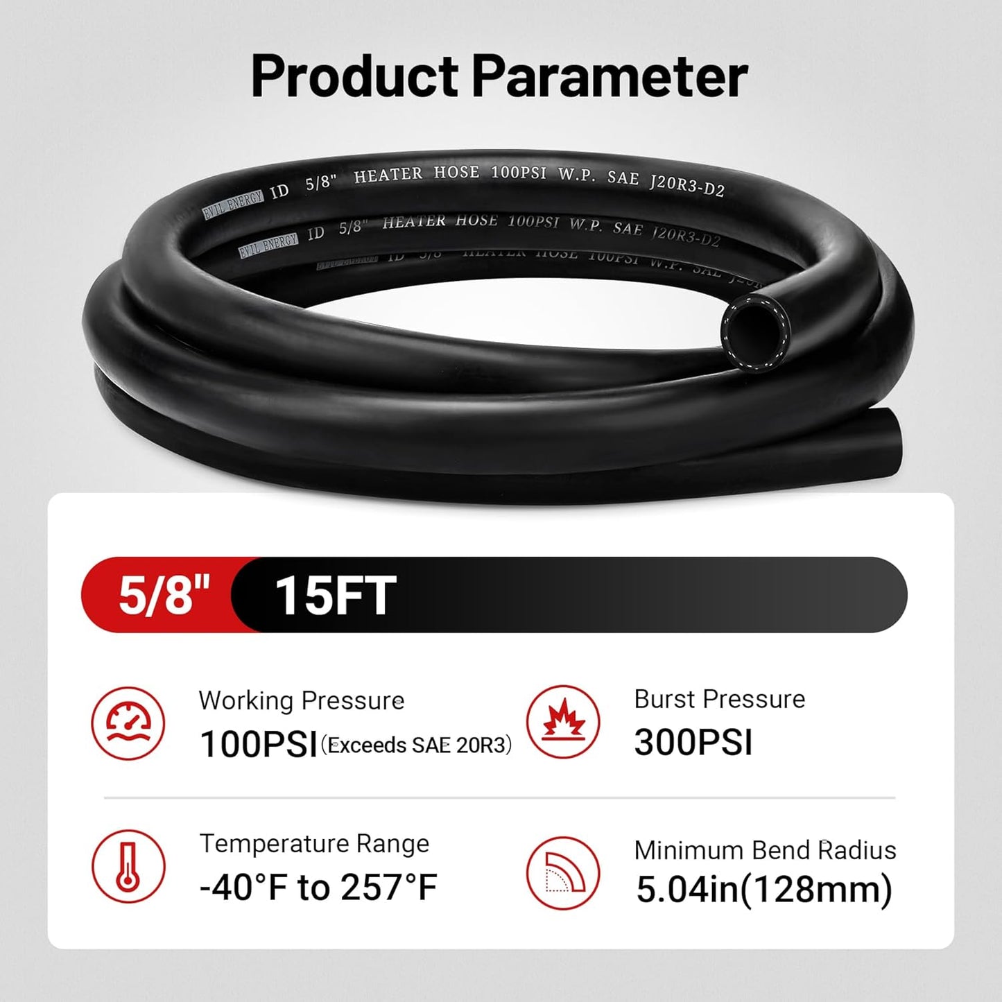 EVIL ENERGY 5/8" Heater Hose Coolant Radiator Straight 100PSI SAE 20R3 15FT Black