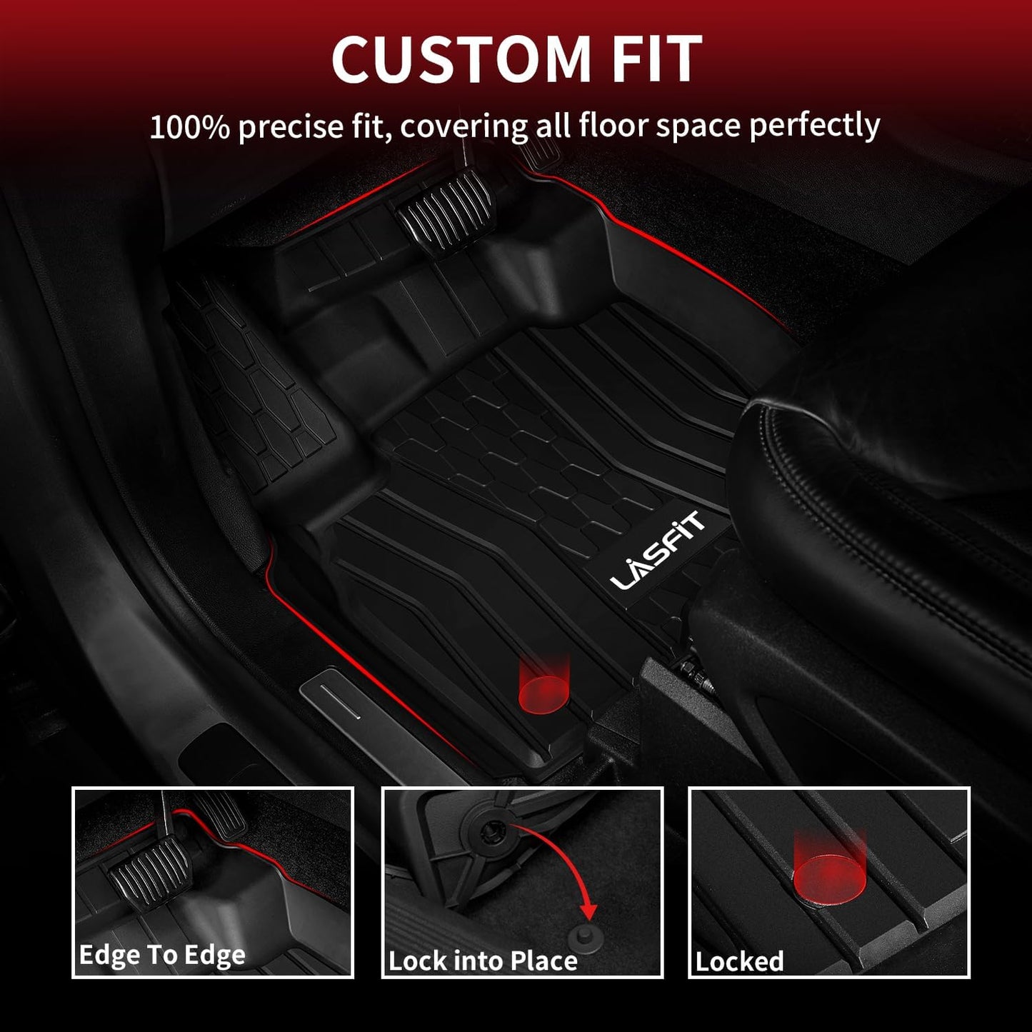 LASFIT Floor Mats Fit for Lincoln Nautilus 2019-2023/ for Lincoln MKX 2018 2017 2016 All Weather Floor Mats Custom Fit Floor Liner TPE Car Mats,1st and 2nd Row,Black