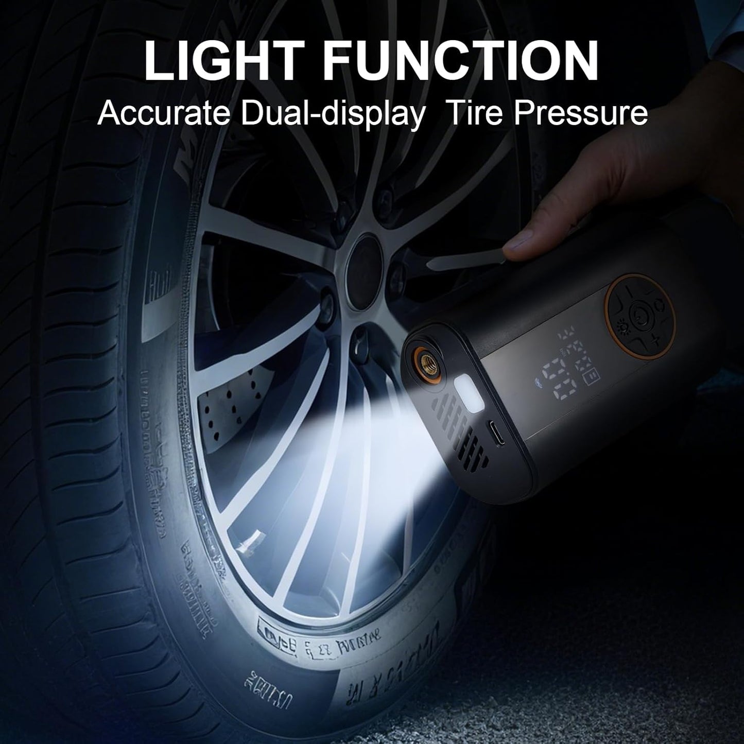 Tire Inflator Portable Air Compressor Cordless Rechargeable Mini Air Pump, with Digital Pressure Gauge & LED Lights, 150PSI Max Tire Pump for Motorcycles Bikes Cars Balls