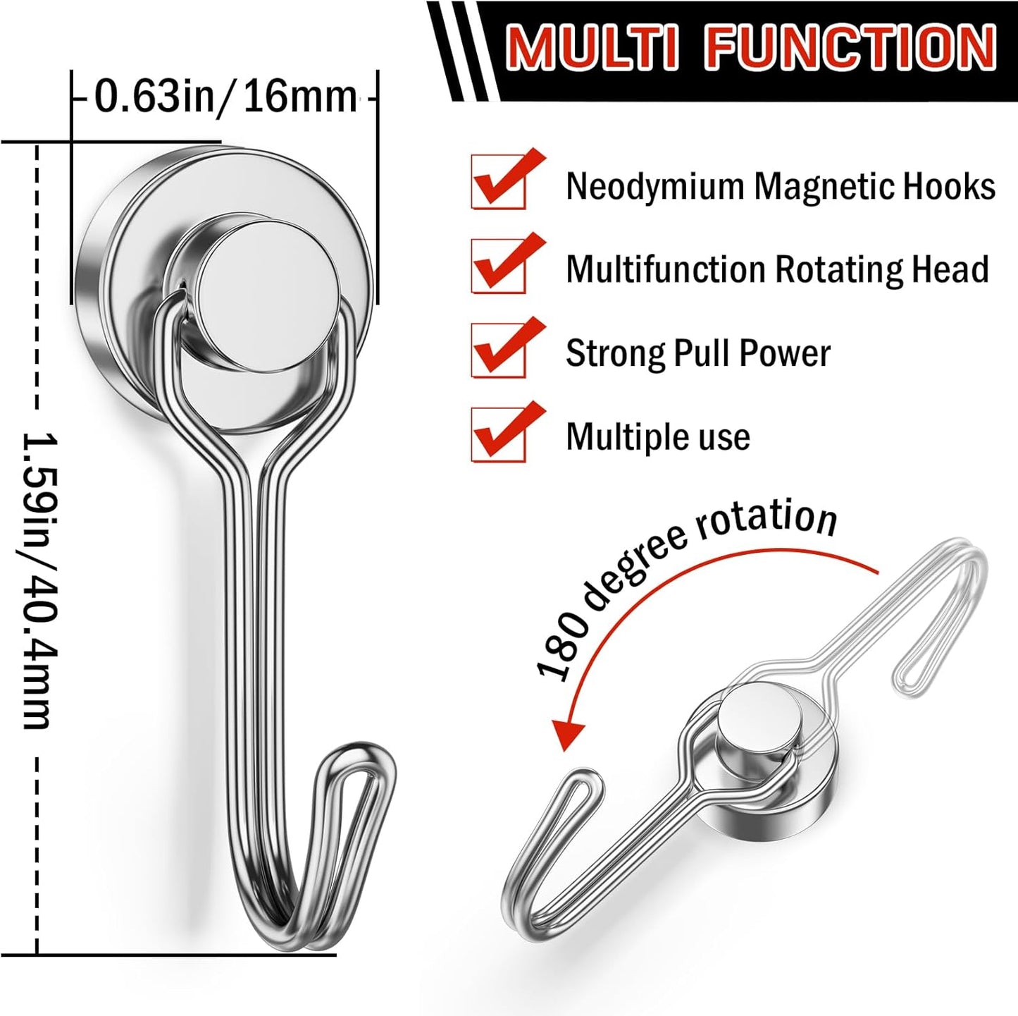 FINDMAG Magnetic Hooks, 30lbs+ Magnetic Hooks Cruise Ship Essentials 2025 Strong Magnet Hooks Heavy Duty, Swivel Swing Hooks for Fridge, Kitchen, Classroom, Garage, Grill (20 Pack, Silver)